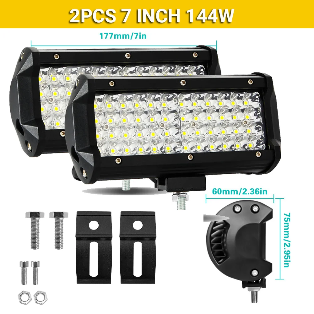LED Light Bar 4/7/12/15/17/20 in (102/178/305/381/432/508 mm) 60–500W 10–32V IP67 Waterproof Flood/Spot Driving Off-Road Truck ATV SUV Boat