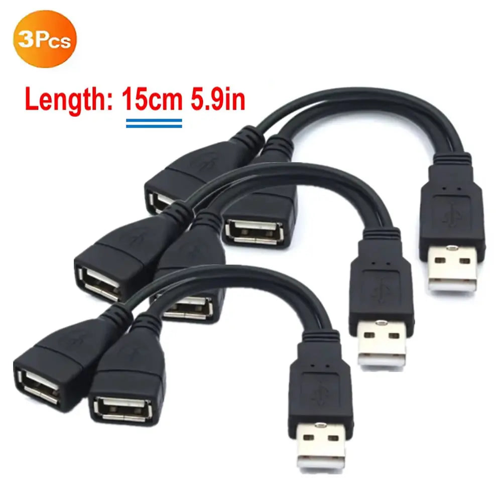 USB 2.0 Y Splitter Cable 1 Male to 2 Female — Data & Charging, 5.9 in (15 cm) or 11.8 in (30 cm) for PC & Car