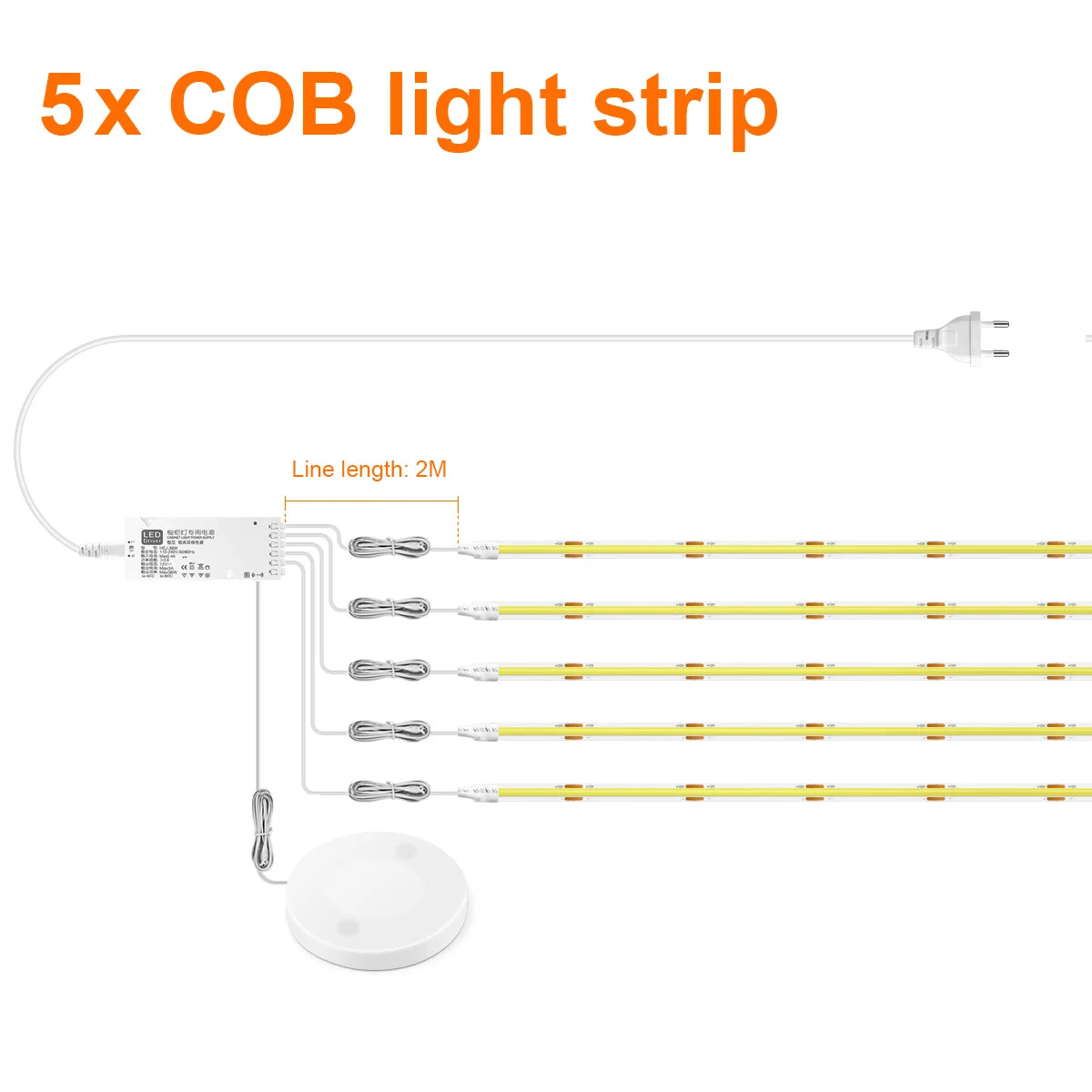 LED COB Touch Dimmable Light Strip for Acoustic Panels Wall Background Lamp Under-Cabinet Shelf Bedroom Night Light