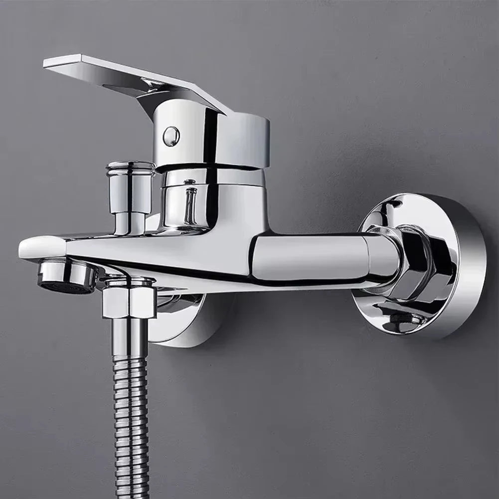 Wall-Mounted Chrome Basin Faucet – Dual Spout Mixer Tap, Zinc Alloy, Hot & Cold