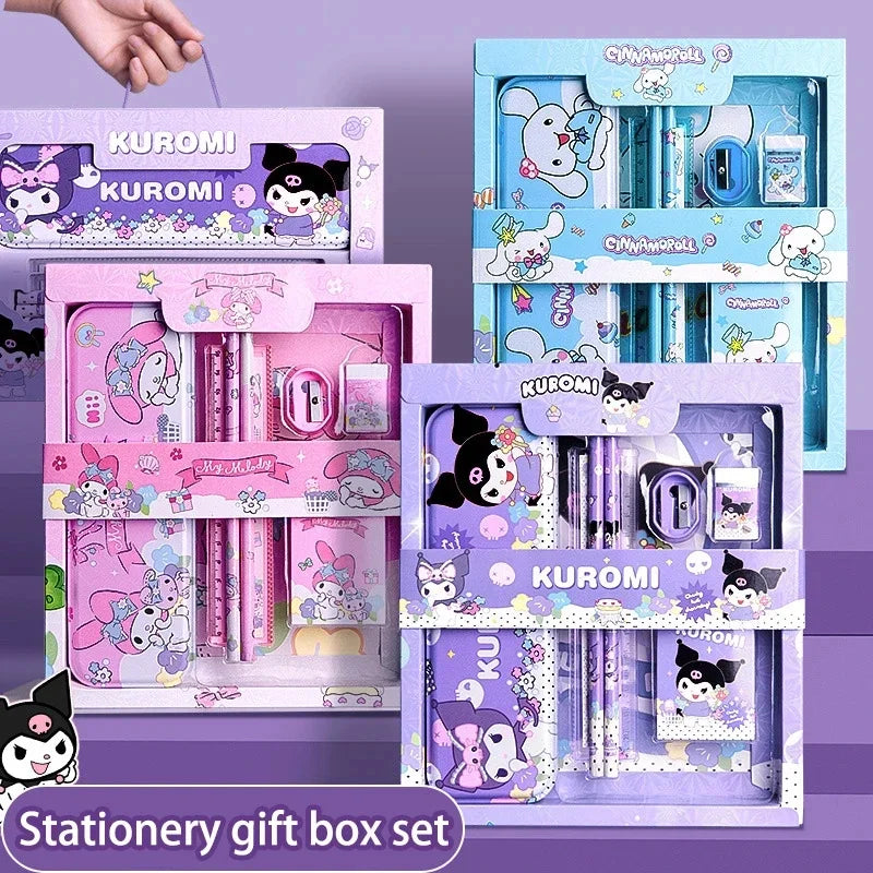 12-Piece Kawaii Character Stationery Set - Kuromi, Cinnamoroll, My Melody, Pochacco, Pompompurin, Hello Kitty Pencils, Erasers and Rulers Student School Supplies Gift