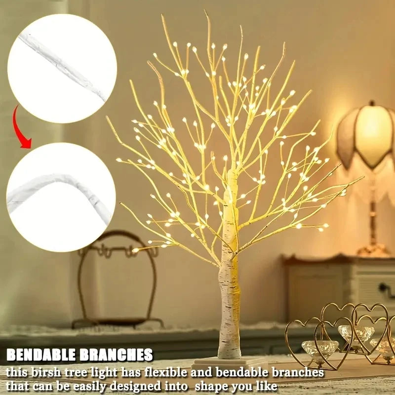 144 LED Birch Tree Light Warm White - USB & Battery Powered, 60 x 10 cm (23.6 x 3.9 in) Holiday Tabletop Decor for Christmas, Halloween, Easter
