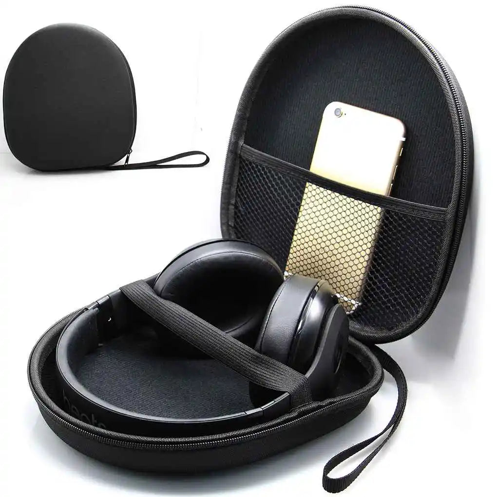 Shockproof Headphone Carrying Case – Portable Headset Pouch with Mesh Pocket & Travel Organizer (Black)