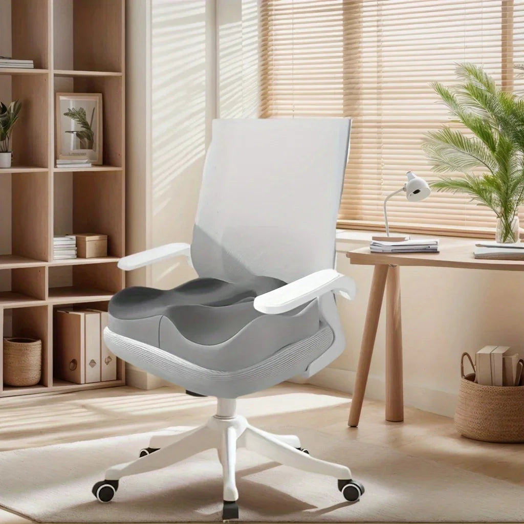 Ergonomic Memory Foam Coccyx Tailbone Cushion for Office Chair & Car, Curved Lumbar Seat Pad (15.75 x 13.39 x 3.15 in / 40 x 34 x 8 cm)