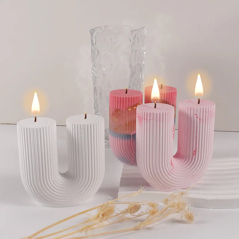 Striped U-Shaped Silicone Candle Mold, Geometric Arch Cylinder 8.5 cm (3.35 in) for DIY Rainbow Scented Candles