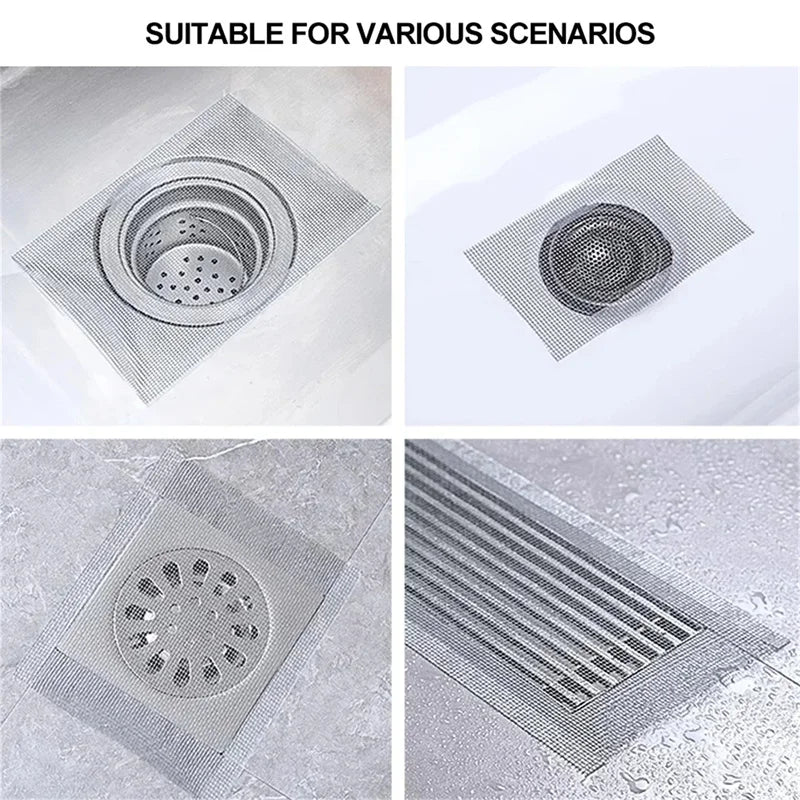 Cuttable Self-Adhesive Drain Hair Catcher – Disposable Mesh Filter for Shower, Bath & Kitchen (Cut-to-Fit, Multi-Pack)