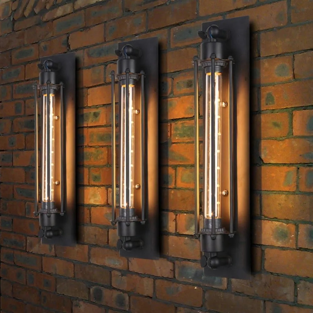 Industrial Metal Tube Wall Sconce – Retro Black Flute Wall Light, 17.7 in (45 cm) Vintage Home & Dining Lighting, E27
