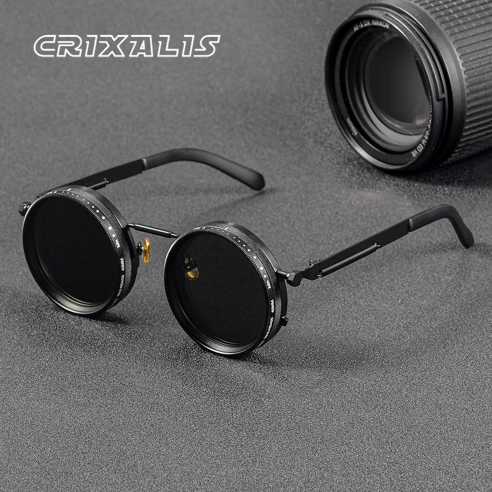 Polarized Round Sunglasses ND9 Adjustable Dimming Unisex Retro Punk Fishing Outdoor Shades UV400