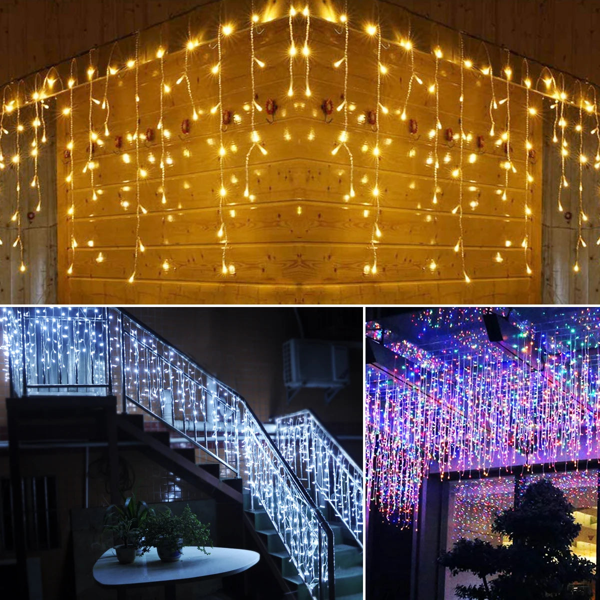 4m x 0.6m LED Curtain Icicle String Lights - EU Plug Christmas Garland for Wedding, Garden & Outdoor Decor