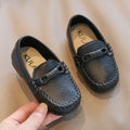 Kids Black & White PU Leather Slip-On Loafers — Formal School Party Moccasins (EU 21-30)