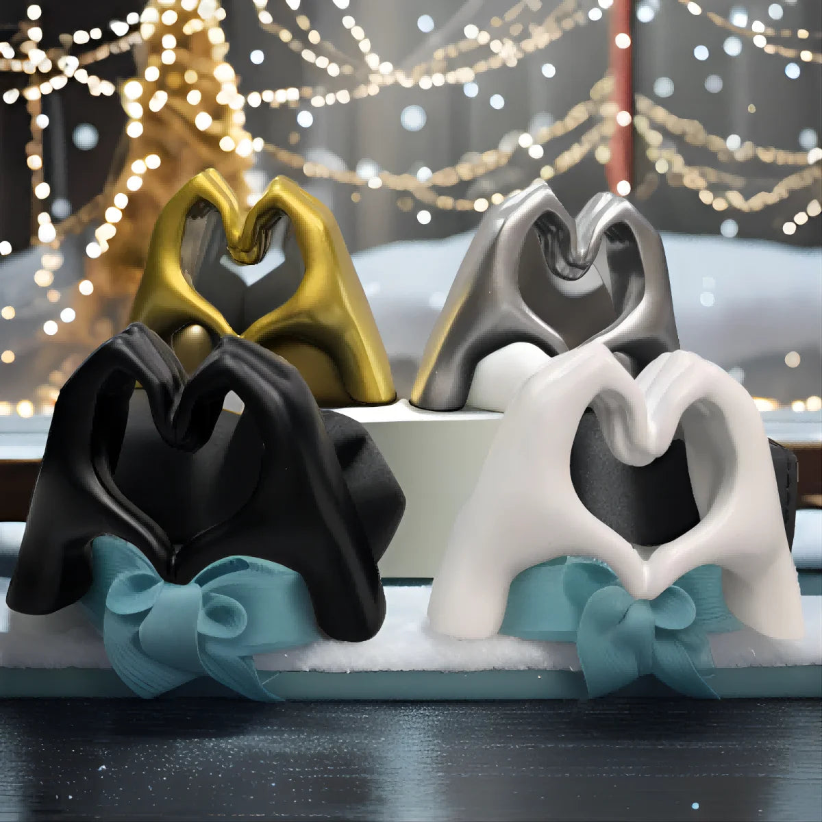 Gold Heart Hand Sculpture - Resin Love Gesture Statue for Shelf, Living Room & Bedroom