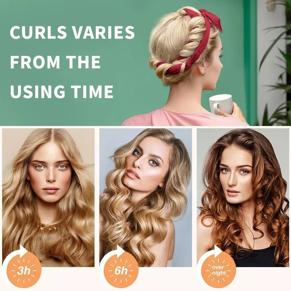 Heatless Curling Headband Soft Velvet No-Heat Hair Rollers Overnight Sleep-In Curling Rod with Hair Ties
