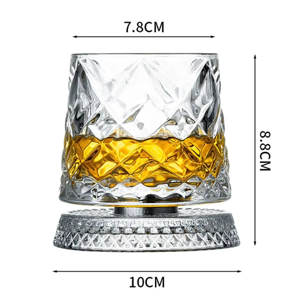 2-Pack 360° Rotating Whiskey Glasses with Glass Base – Crystal Cocktail & Rum Tumblers