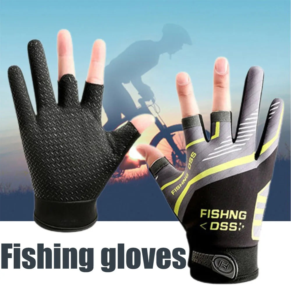 Half-Finger Fishing Gloves Fingerless Anti-Slip Outdoor Gloves for Anglers and Bikers