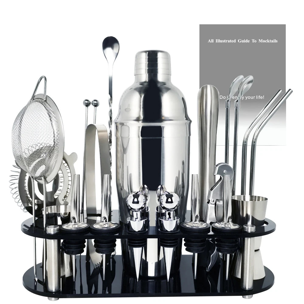 13-22 Pc Boston Cocktail Bar Tool Set – Stainless Steel Shakers 750ml/600ml with Acrylic Holder
