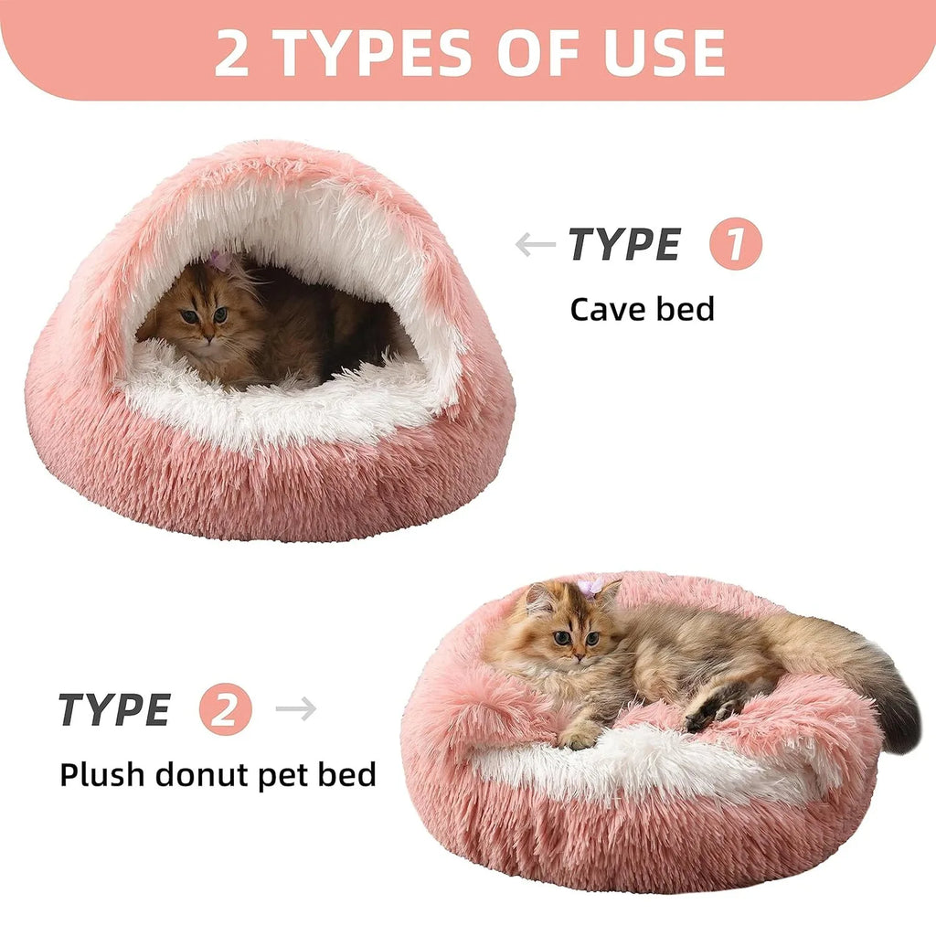 2-in-1 Plush Round Pet Bed 50 cm (19.7 in) with Removable Cover - Cozy Cat & Small Dog Sleeping Nest