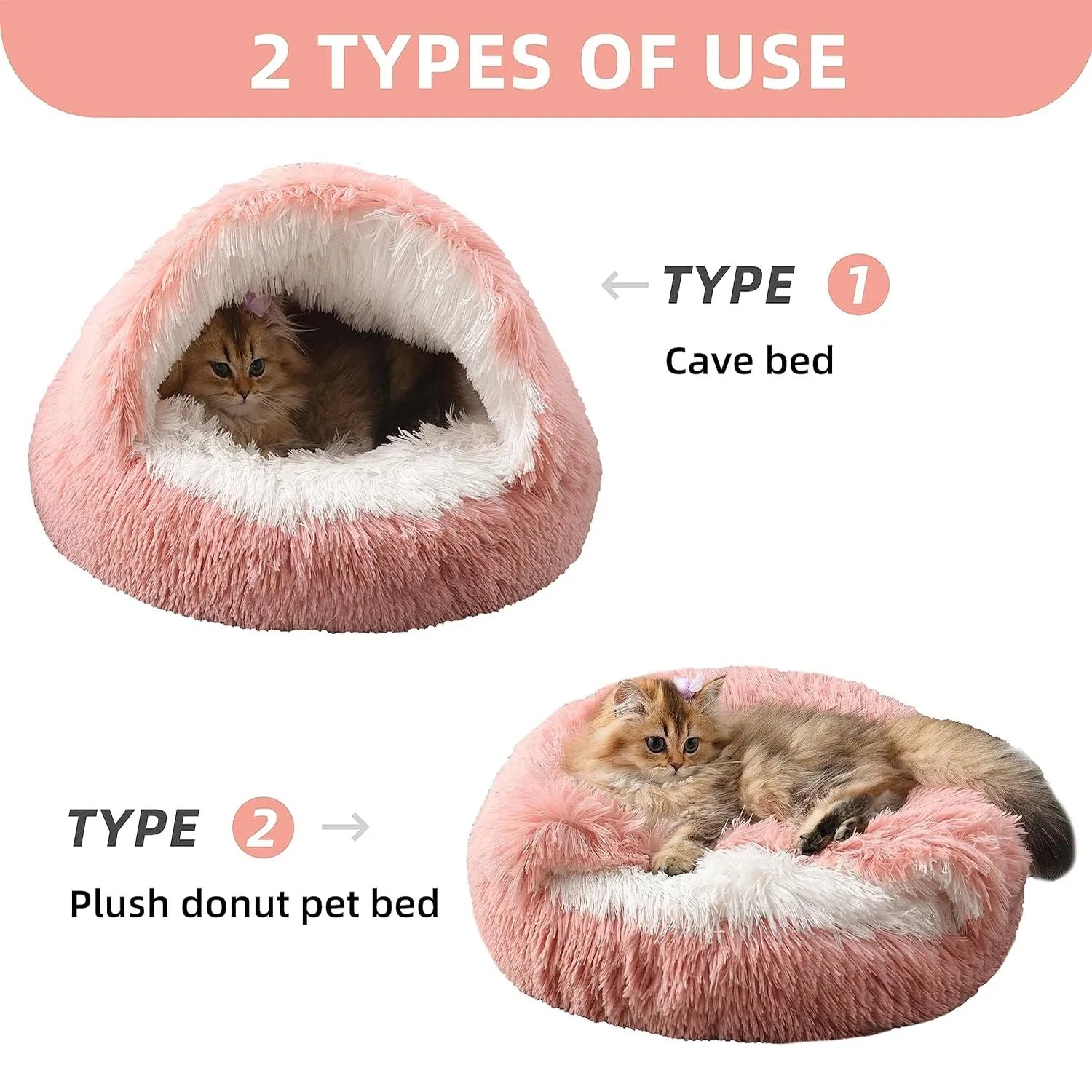 2-in-1 Plush Round Pet Bed 50 cm (19.7 in) with Removable Cover - Cozy Cat & Small Dog Sleeping Nest