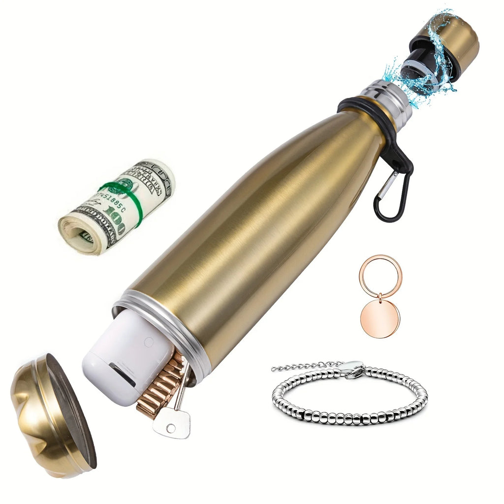 Stainless Steel Diversion Water Bottle Safe with Hidden Compartment for Keys, Cash and Valuables