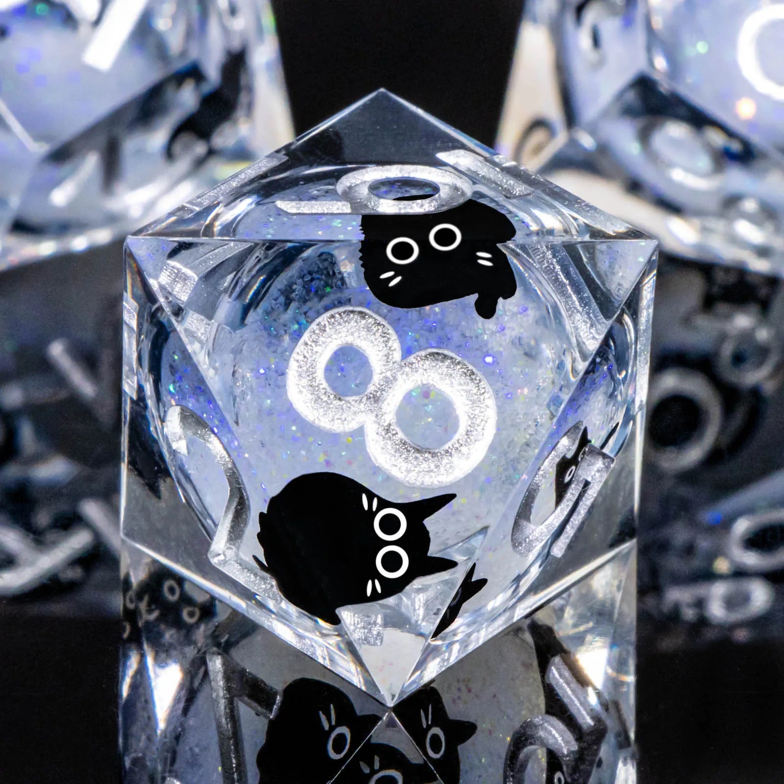 Liquid-Core Cat Resin 7-Piece RPG Dice Set — Sharp-Edge Polyhedral D20 D12 D10 D8 D6 D4 for Dungeons & Dragons & Tabletop