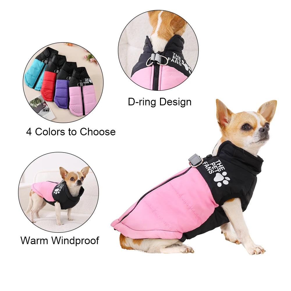 Waterproof Windproof Dog & Cat Jacket – Warm Winter Pet Coat XS-6XL with D-Ring Leash Attachment