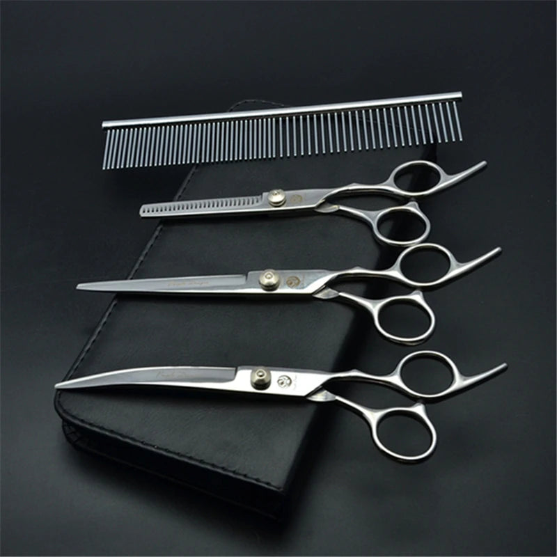 Professional Dog Grooming Scissors Set - 6" (15.2 cm) & 7" (17.8 cm) Stainless Steel Thinning & Curved Pet Shears