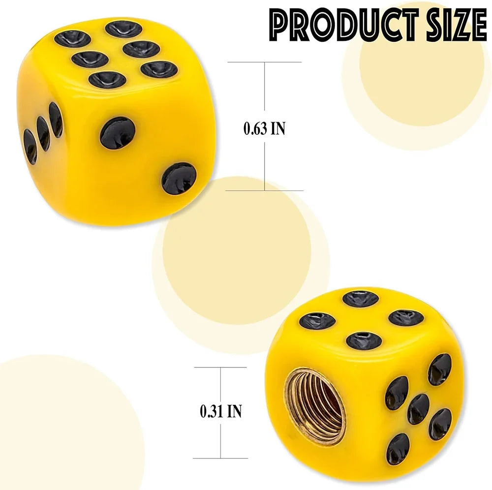 4-Pack Dice Tire Valve Stem Caps – Waterproof Universal Valve Covers for Car Truck Motorcycle Bike, 16 x 16 mm (0.63 x 0.63 in) with 8 mm Thread