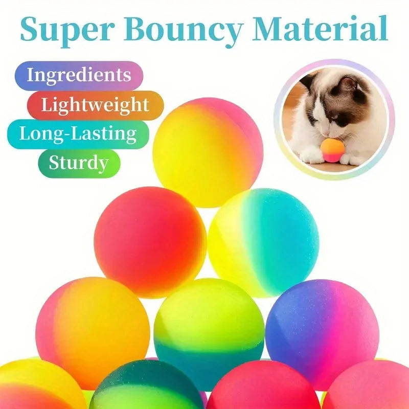 10-Pack High-Bounce Rubber Cat Toy Balls - 25mm (1 in) Colorful Rainbow