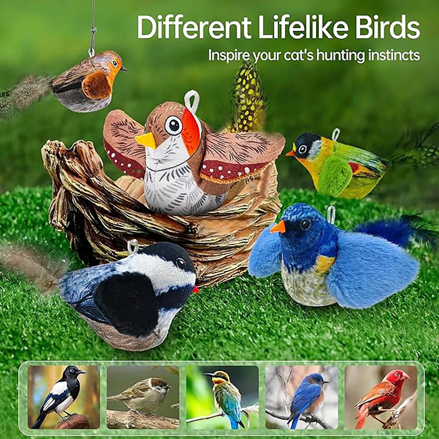 Interactive Bird Cat Toy with Chirping Sound & Catnip – Hanging Plush Teaser for Indoor Cats