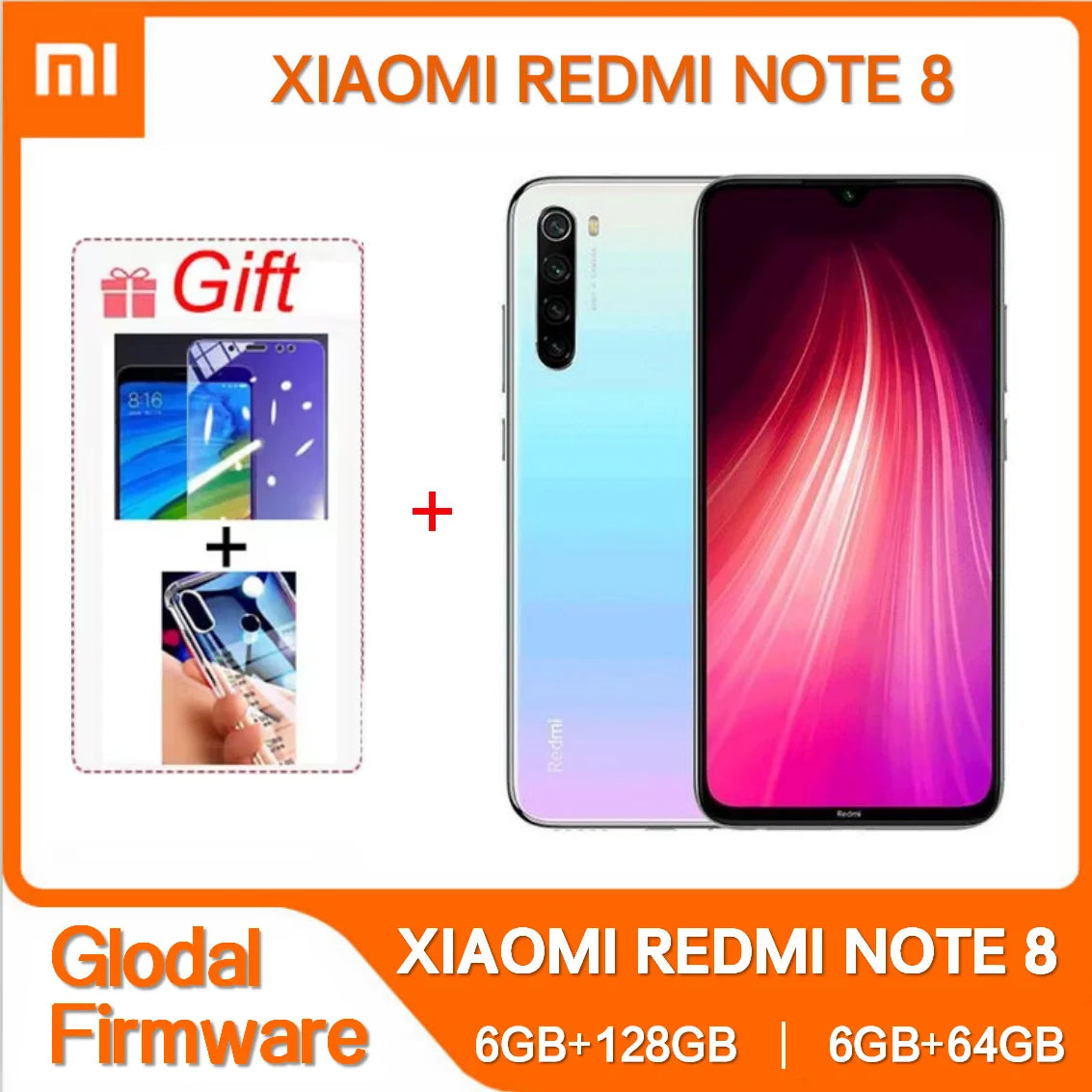Note 8 Global ROM Smartphone, 6.3" (16.0 cm) FHD+ Waterdrop Display, 48MP Quad Camera, 4000mAh, 4G, Refurbished with Case & Tempered Glass