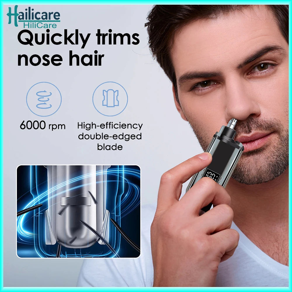 Portable USB‑C Rechargeable Nose & Ear Hair Trimmer — Compact 3‑in‑1 Facial Groomer for Men & Women, Detachable Washable Head, LED Display