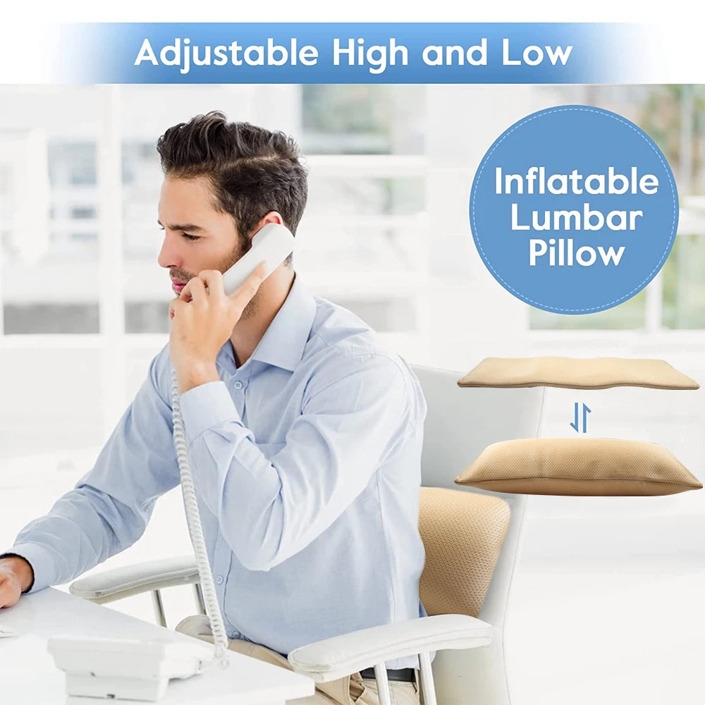 Inflatable Lumbar Support Pillow – Removable Washable Cover, Adjustable Air Cushion for Lower Back Pain Relief, Travel & Office