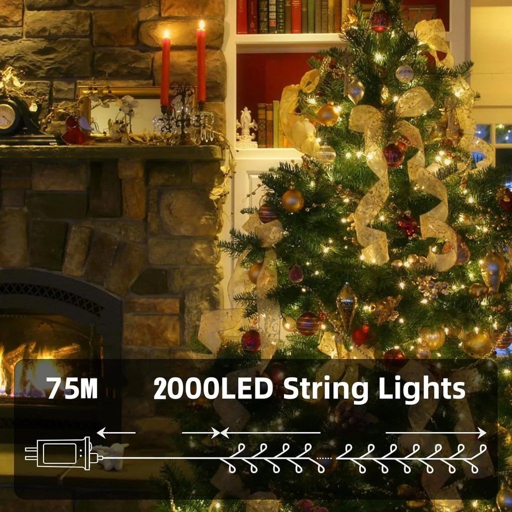 LED Firecracker String Lights – Remote Control 30/50/75M (900/1500/2000 LEDs) Copper Wire Fairy Lights with EU/US Plug, IP65 Waterproof for Wedding Halloween Christmas