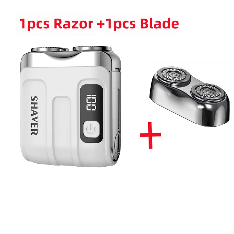 Mini Rechargeable Electric Shaver – Digital Display Dual Rotary Blades & Trimmer, Waterproof Travel Shaver (60 Min Run Time)