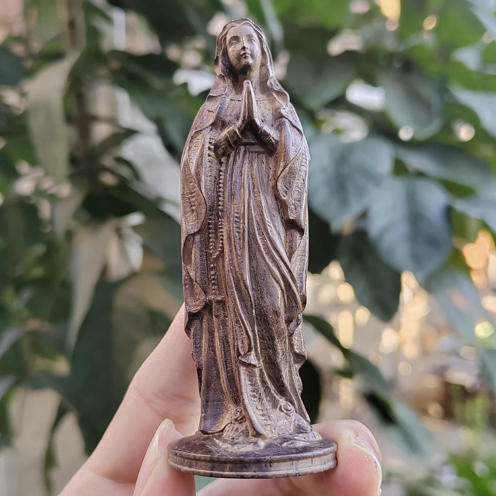 Hand-Carved Wooden Virgin Mary Figurine – Polished Tabletop Statue, Traditional Religious Home Decor & Gift