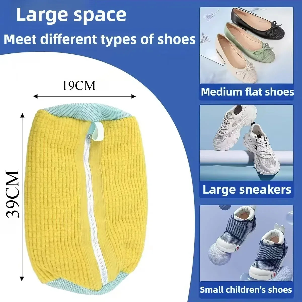 Reusable Shoe Wash Bag for Machine Washing – Zippered Chenille-Lined Laundry Bag for Sneakers & Casual Shoes