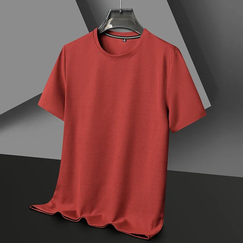 Men's Summer Waffle Knit Short Sleeve T-Shirt Round Neck Casual Breathable Tee