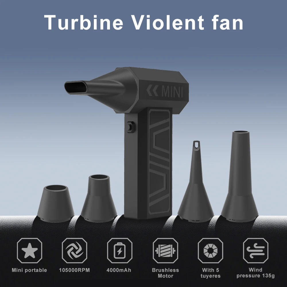 Mini Rechargeable Electric Air Duster - Portable Cordless Air Blower for PC Keyboard & Car, 3-Speed Adjustable with 4 Nozzles