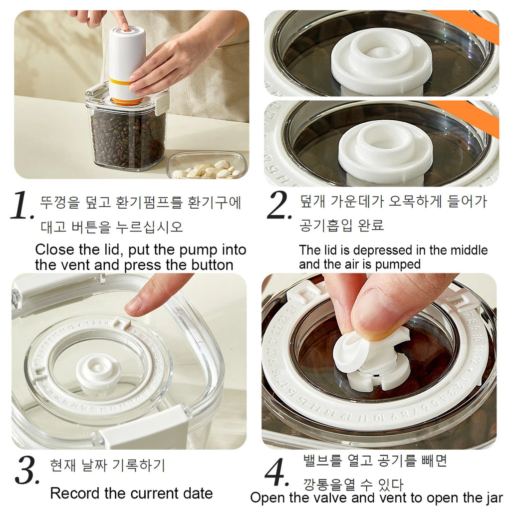 Airtight Vacuum-Seal Food Storage Canister – 460ml / 700ml / 1300ml / 1800ml (15.5–60.9 fl oz) for Coffee, Tea & Cereal