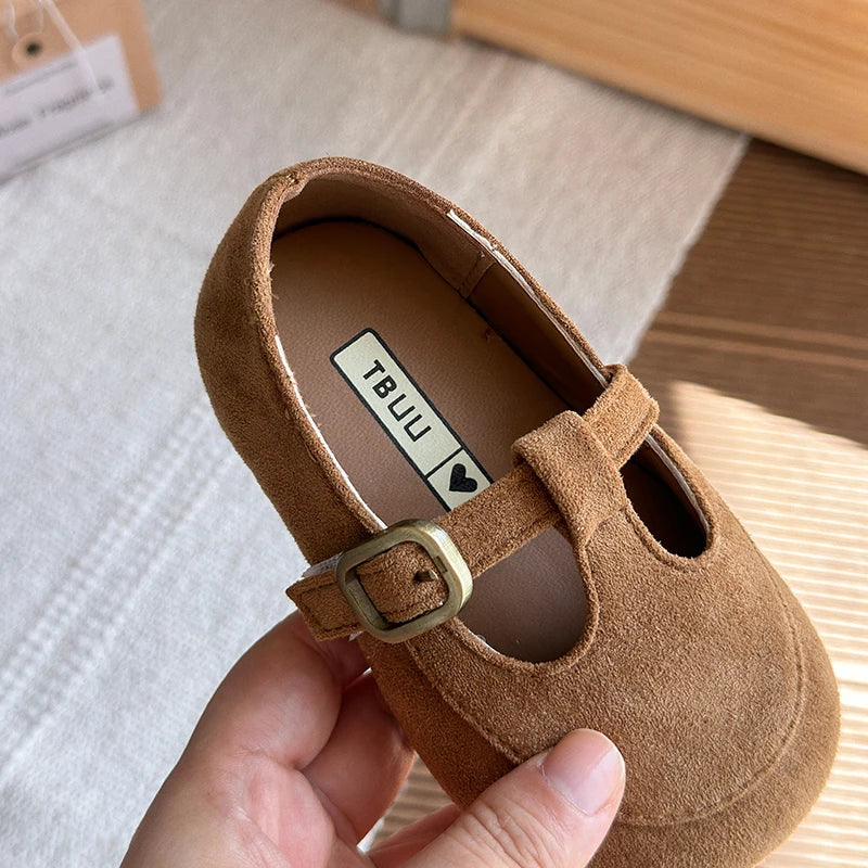 Girls T-Strap PU Leather Dress Shoes for Toddlers & Kids, Princess Flats with Non-Slip Rubber Sole