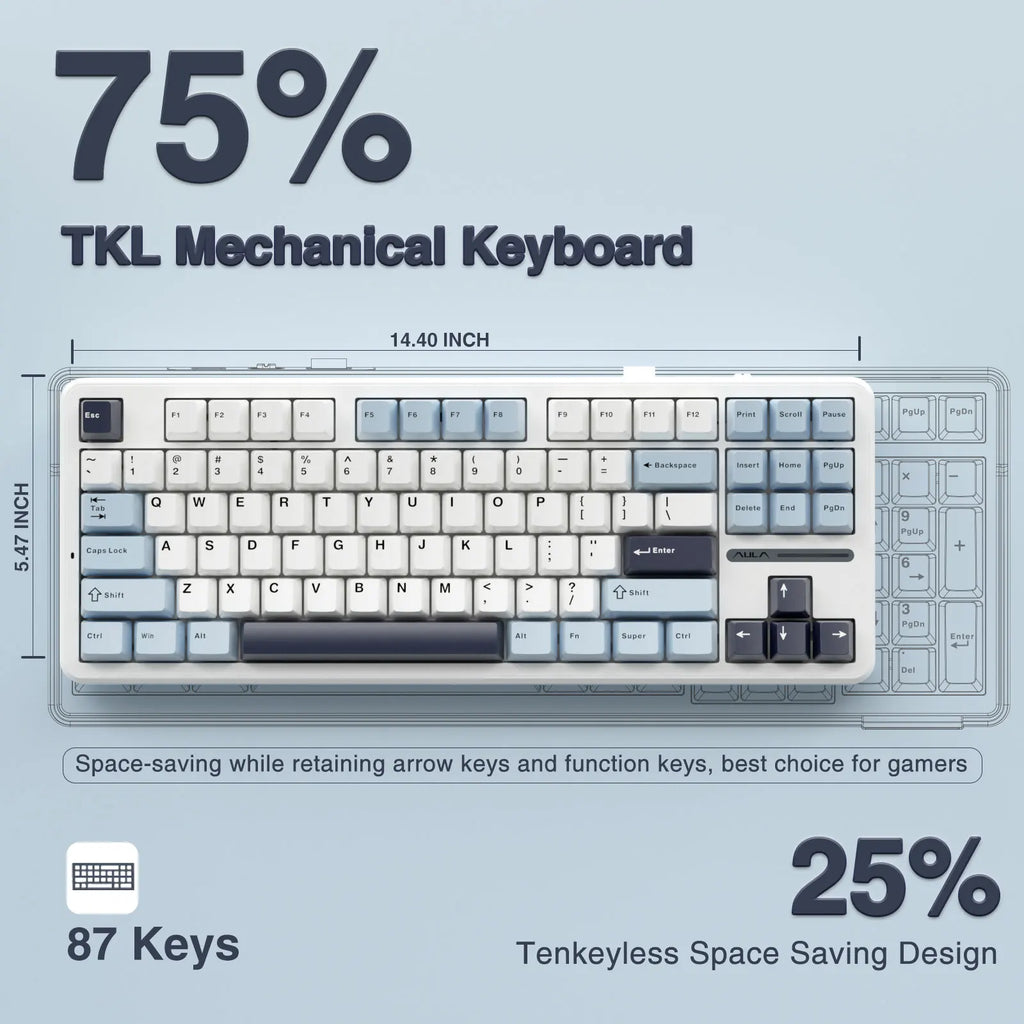 F87 Pro 87-Key 80% TKL Gasket Mechanical Keyboard — Hot-Swappable, Tri-Mode (Bluetooth/2.4G/Wired), RGB PBT Keycaps