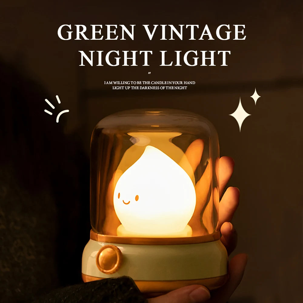 Kerosene-Style LED Night Light Flameless Candle — USB Rechargeable Dimmable 2-Mode Lamp for Bedroom & Camping