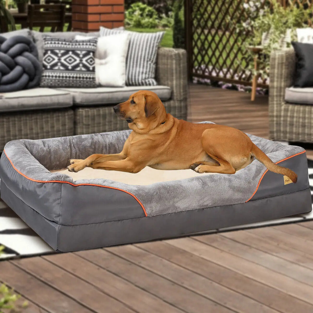 Orthopedic Dog Bed with Cotton-Padded Bolster, Removable Washable Cover – Non-Slip Waterproof Bottom (L, XL, 2XL, 3XL)