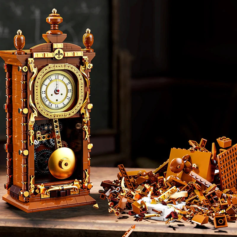 Swinging Retro Mechanical Pendulum Clock Building Blocks 751-Piece 3D Model Kit for Adults Home Decor Gift