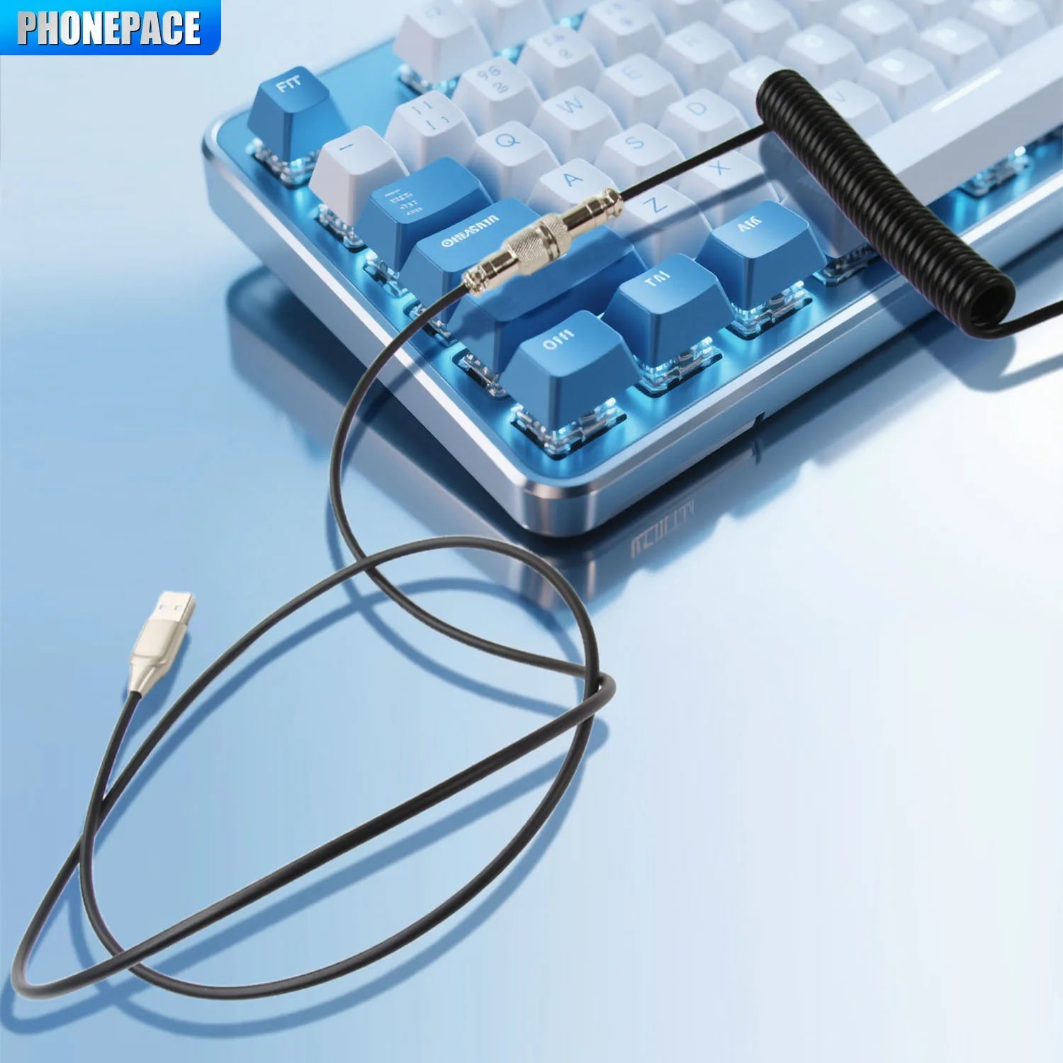 Coiled USB-C Keyboard Cable with Detachable Aviator Connector — 3 m (9.8 ft) Mechanical Keyboard Cord