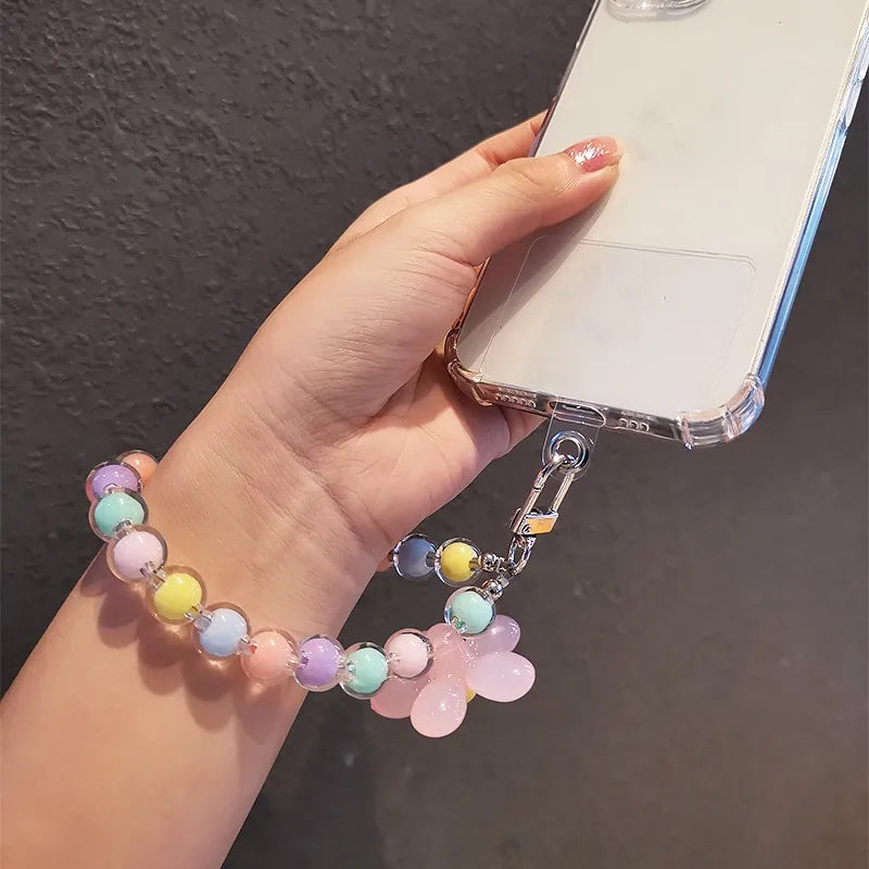 Colorful Macaron Bead Phone Lanyard Wrist Strap - Anti-Lost Short Handheld Mobile Chain for Women