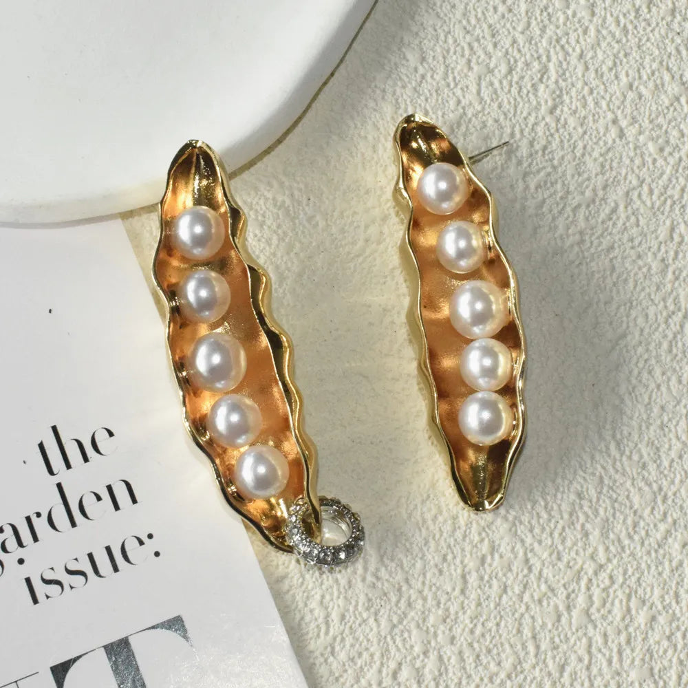 Metal Plated Pea-Style Dangle Earrings with Pearls view 4