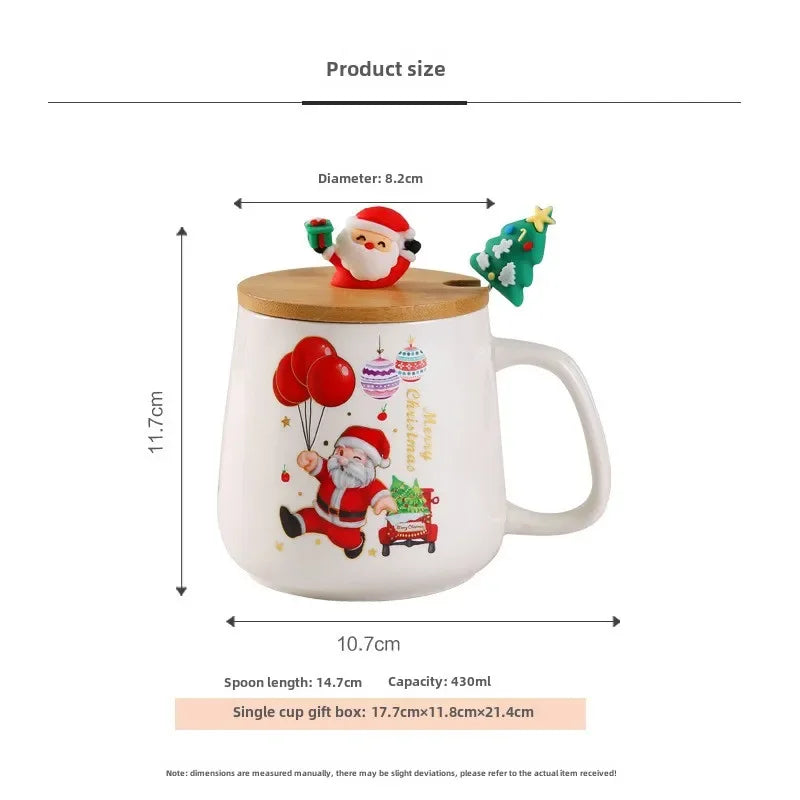 Christmas Tree Ceramic Mug with Lid and Spoon, Holiday Coffee & Tea Gift