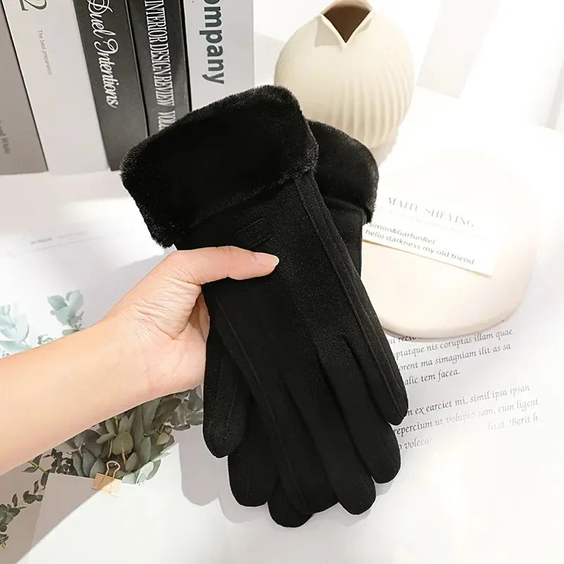 Women's Winter Plush Suede Touchscreen Gloves - Warm Driving & Cycling Mittens