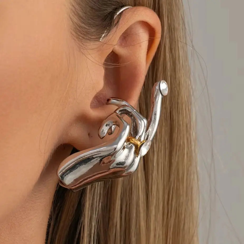 1-Piece Metal Hand Left Ear Cuff Dangle Earring view 3