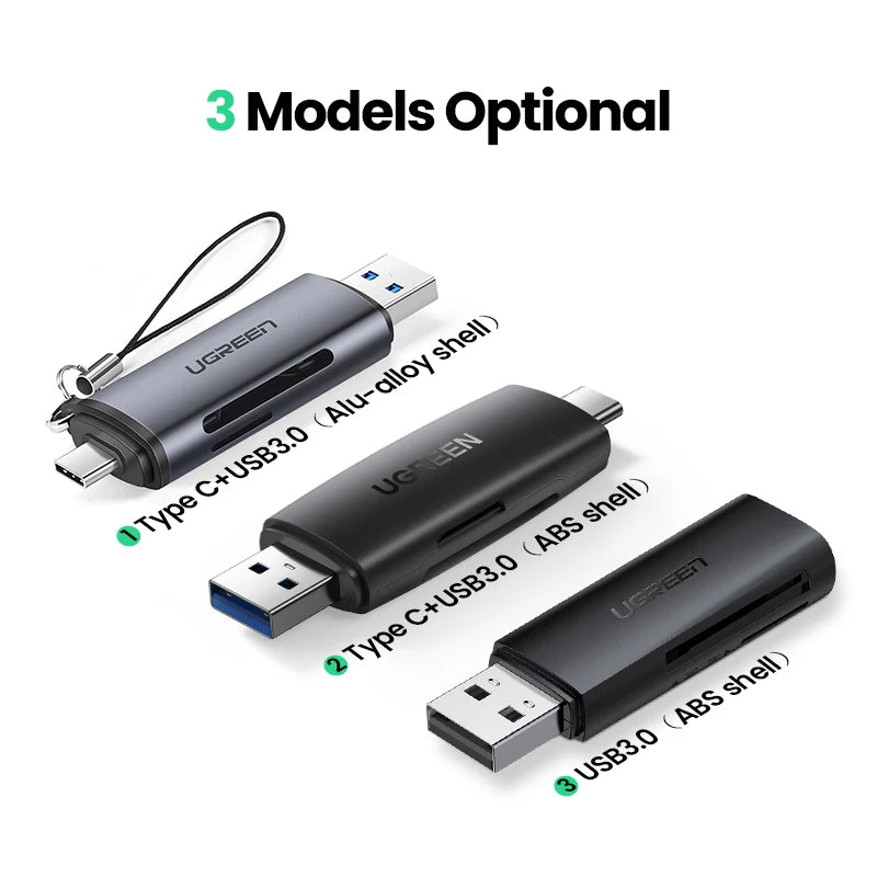 USB 3.0 & USB-C SD/MicroSD Card Reader - 2-in-1 USB-A/Type-C Memory Card Adapter, SD/TF, 5Gbps Fast Transfer